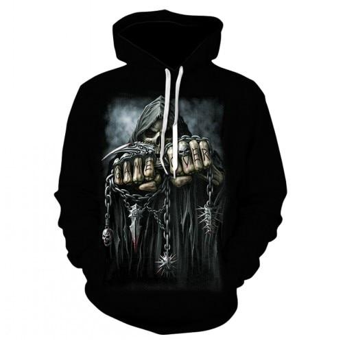 Thin, long-sleeved 3D pullover hoodie for fall  skull fake punk hip-hop rock two-piece heavy metal hoodie for men