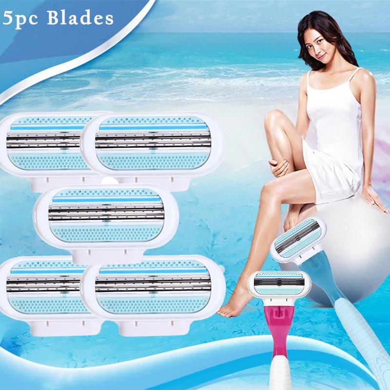 5pc/lot Female Safety Razor Blades Beauty Shaving 3 Layer Blade  Replacement Head For Gillette Venus