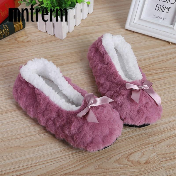 Indoor Home Slippers Warm Soft Plush Slippers Non-slip Indoor Fur Slippers Solid Color Cute Women Shoes