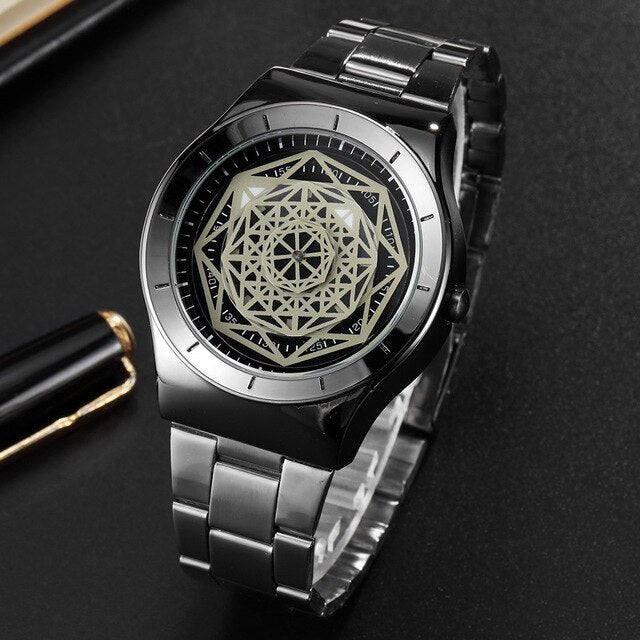 Minimalist Turntable Dial Quartz   Leather Mesh Band Male Wristwatch
