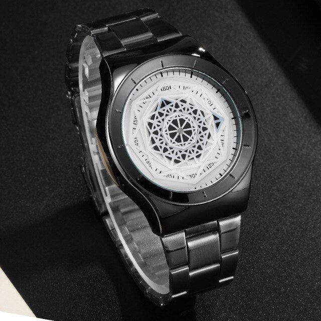 Minimalist Turntable Dial Quartz   Leather Mesh Band Male Wristwatch
