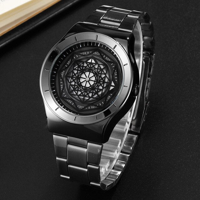 Minimalist Turntable Dial Quartz   Leather Mesh Band Male Wristwatch