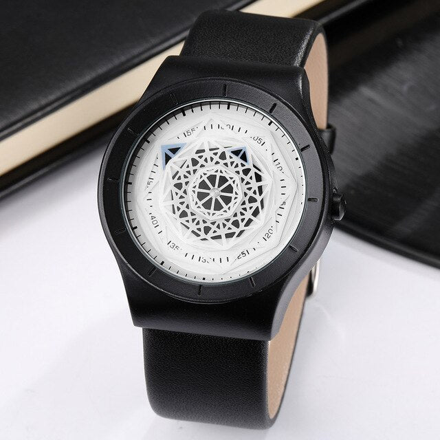 Minimalist Turntable Dial Quartz   Leather Mesh Band Male Wristwatch