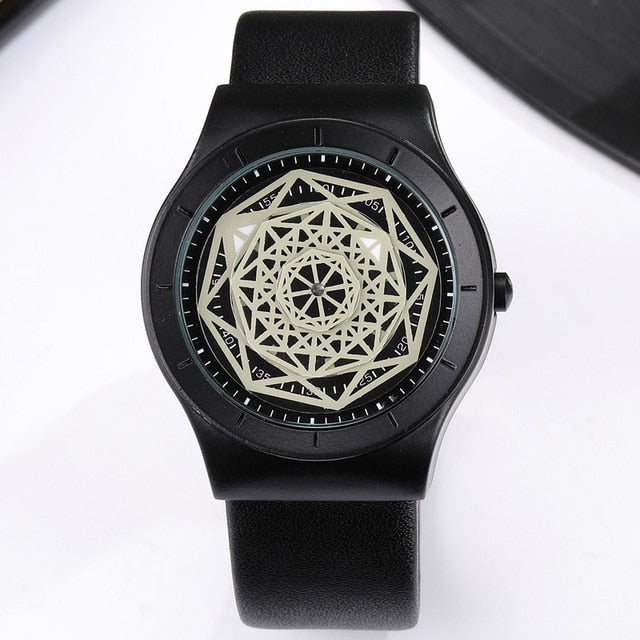 Minimalist Turntable Dial Quartz   Leather Mesh Band Male Wristwatch