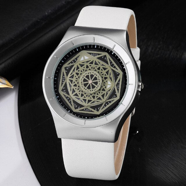 Minimalist Turntable Dial Quartz   Leather Mesh Band Male Wristwatch