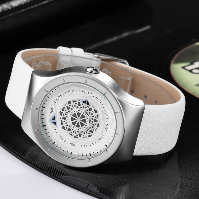 Minimalist Turntable Dial Quartz   Leather Mesh Band Male Wristwatch