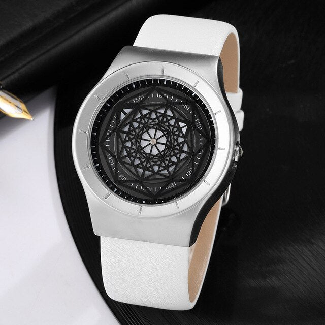 Minimalist Turntable Dial Quartz   Leather Mesh Band Male Wristwatch