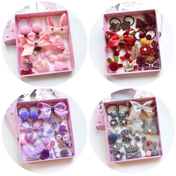 18pcs children cartoon hair clip girl gift headwear boxed hairpin hair rope accessories hair ring circle kid lovely