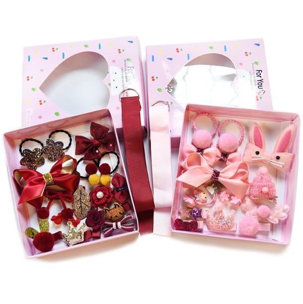 18pcs children cartoon hair clip girl gift headwear boxed hairpin hair rope accessories hair ring circle kid lovely