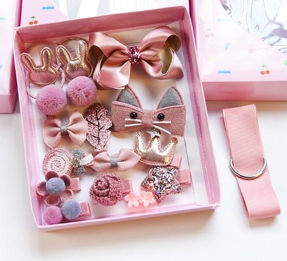 18pcs children cartoon hair clip girl gift headwear boxed hairpin hair rope accessories hair ring circle kid lovely